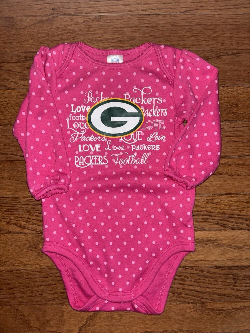 NFL Green Bay Packer Pink Long Sleeve Bodysuit 6-12M Football
